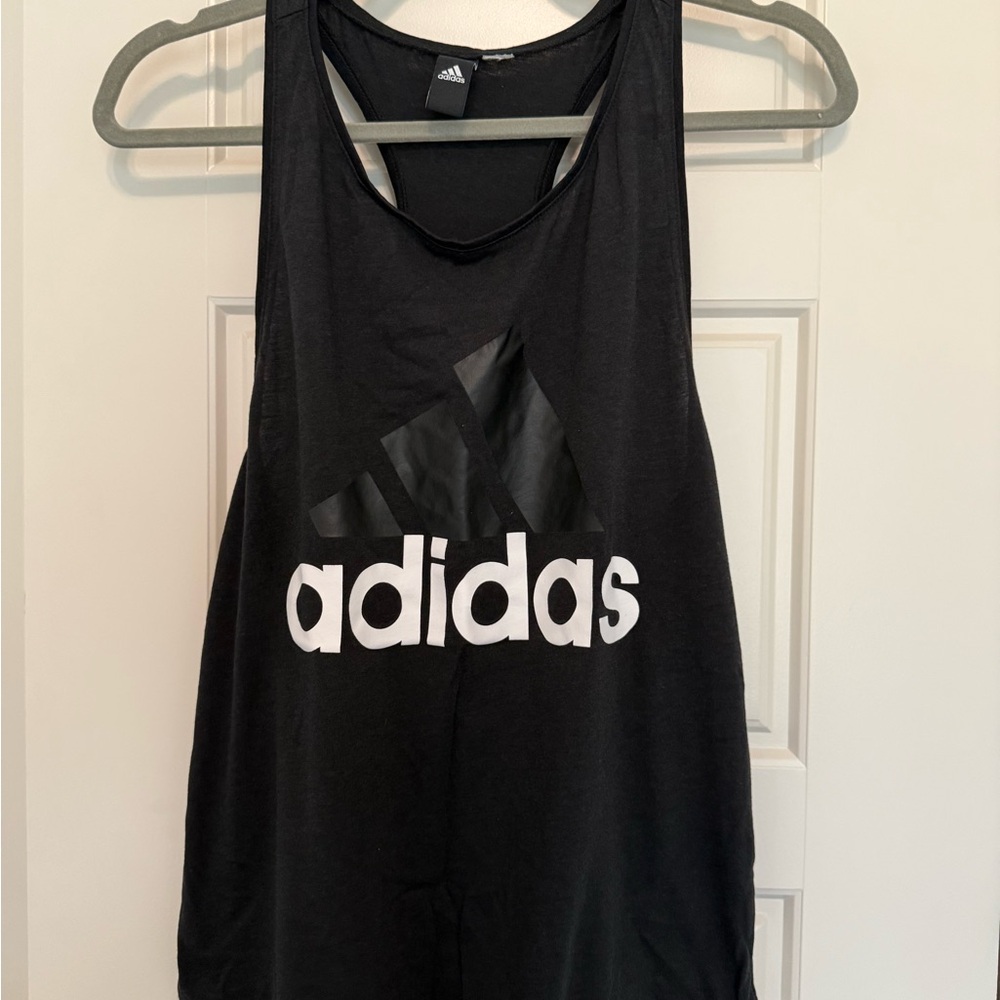 Adidas Women's Black and White Logo Tank Top